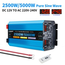2500W 5000W Pure Sine Wave Power Inverter 12V to 240V 2AC USB & Remote Control