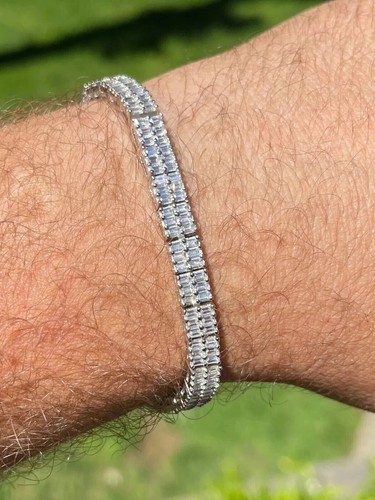 Herrenarmband 5 kt Baguetteschliff weißer Moissanit 14 Karat Weißgold vergoldet