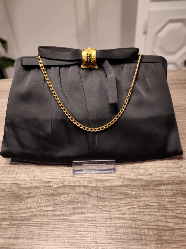 Bolso de noche vintage After Five L&M negro satinado años 50 10"x6" y monedero Foto 3 de 4