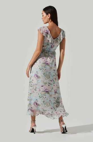 Astr The Label Tempest Floral Ruffle Midi Dress Women S Blue Ivory Lilac Floral - Picture 2 of 12