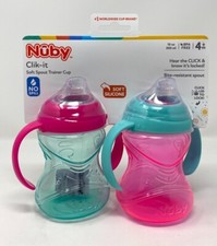 NEW Nuby Clik-it Soft Spout Trainer Cup - 2 Pk 10 oz No Spill - Bite Proof 4m