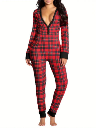 Women's Sleeping Romper Xmas Pajamas Long Sleeve V-Neck "Printed" Loose Medium M - Picture 2 of 3