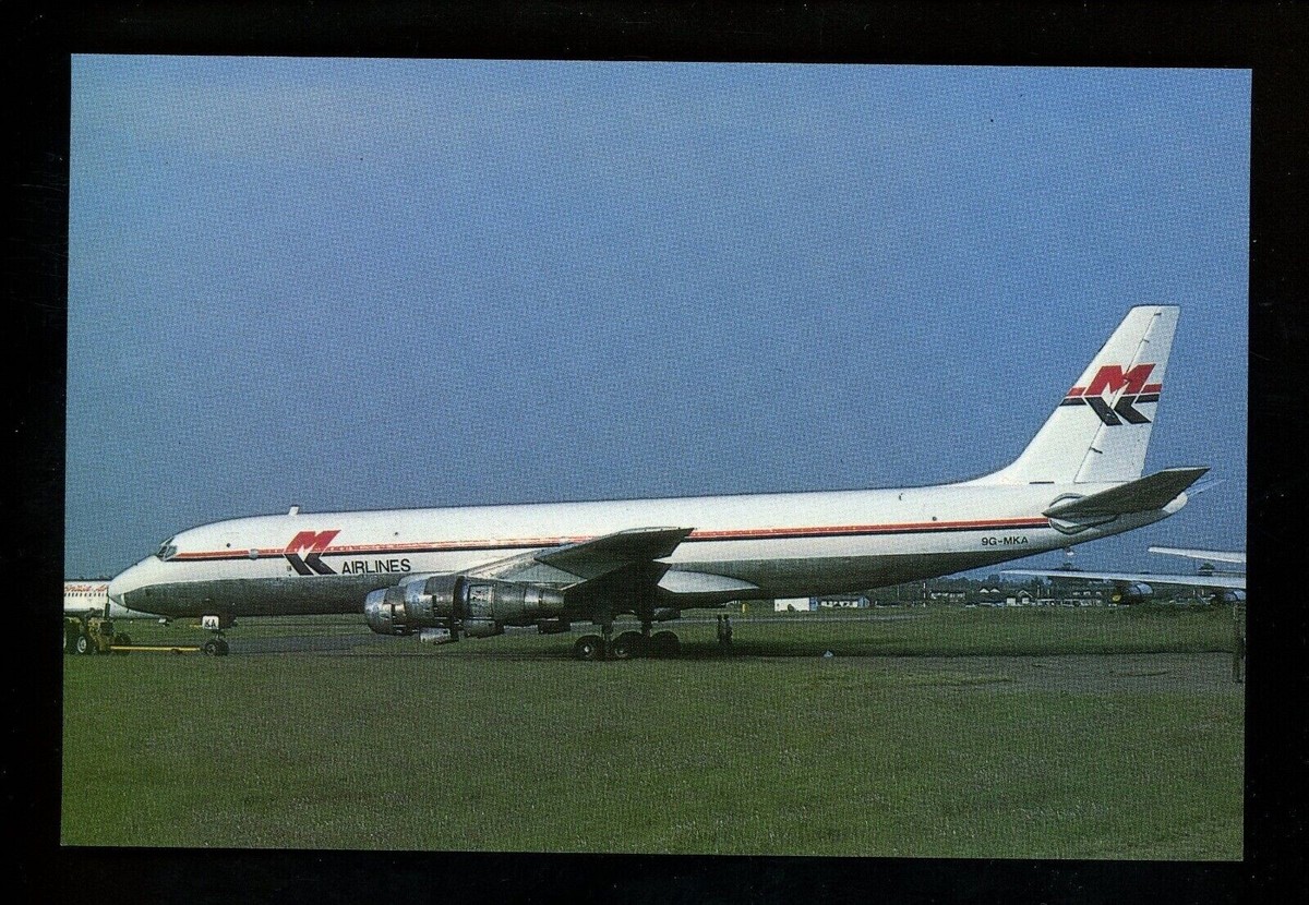 Aviation Airplane Airline postcard MK Airlines 9G-MKA DC8 at Southend #023