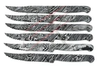 6 Damascus steel steak knife blank blade knife making Lot set of 6 serrated tip