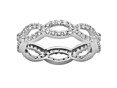 Bague Cocktail En Or Blanc 10K Avec Diamants - Style Croisé à 4 Bandes - Taille 7 - Occasion