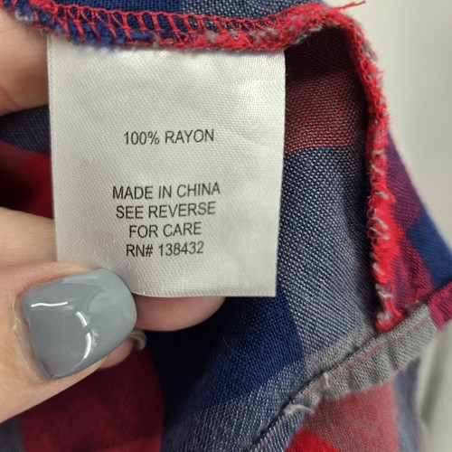 Modcloth Popover Top Button Front Plaid Top Blouse Red Blue Women's Size XL - Picture 8 of 8