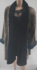 Vintage Olympia Leopard Print Black Trim Faux Fur Swing Coat Large - Frayed Tie