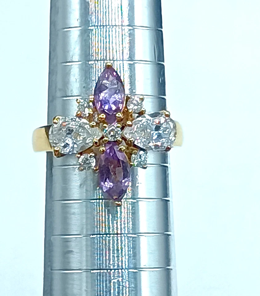 Anillo Cruz Maltesa Circonita cúbica Púrpura Talla 7.5 Plata de Ley Oro Vermeil Corea Firmado  Foto 3 de 4