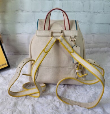 Coach Mini Backpack  F37789  leather cream/blue yellow red edging  2 turn locks Coach Mini Turnlock Backpack White Leather With Colorblock  main image 2