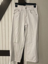 Zara Pants Hi Rise Wide Leg Crop white Size 11-12 Distressed
