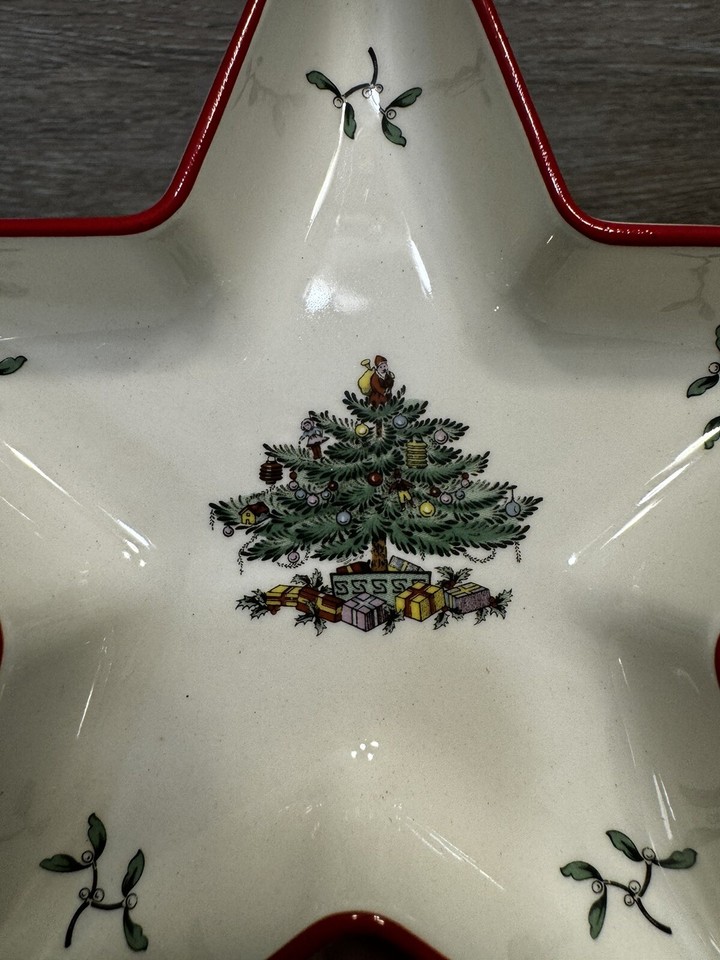 Vintage Spode Christmas Tree RED BAND Star shaped Candy Nut Dish 6