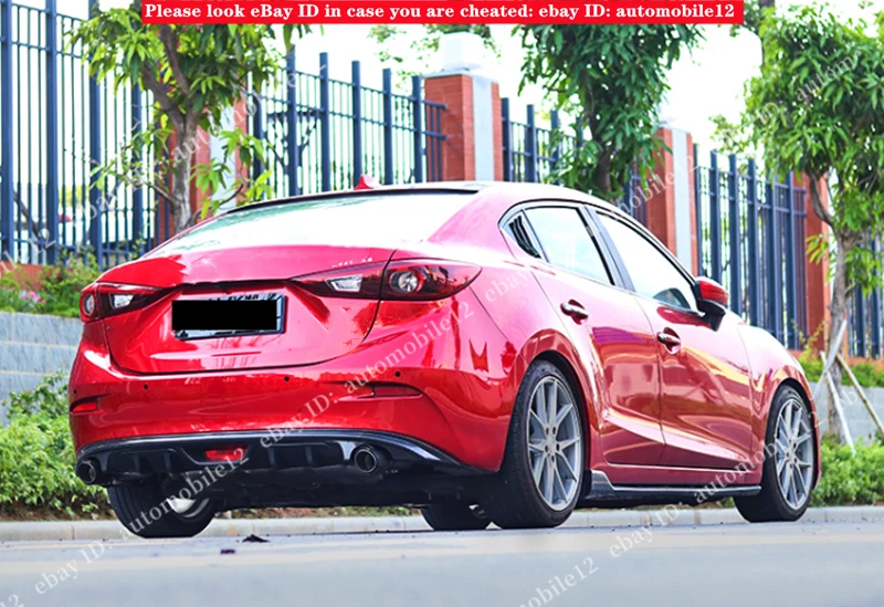 适用于马自达 3 AAELA Sedan 2014 - 2018 光面黑色后唇保险杠扩散器套件 — 第 3/4 张图片