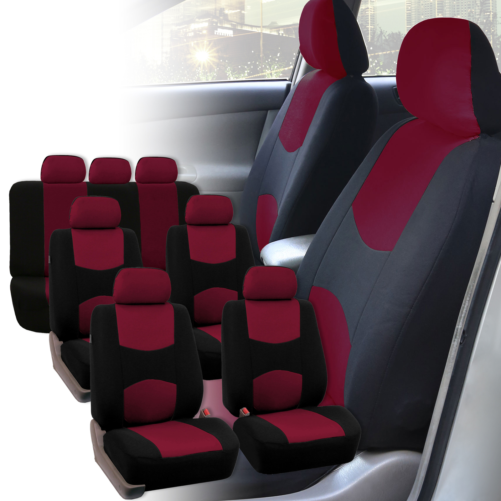 Seat Covers for 3Row 7 Seater  SUV Van Universal Fitment Burgundy Black