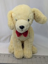 FAO Schwarz Yellow Dog Plush Red Bow 12 Inch Stuffed Animal Toy
