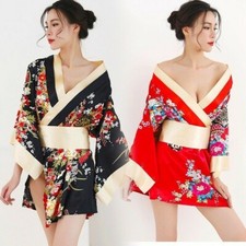 Kimono Robe Dress Lady Japanese Nightwear Pajama Bathrobe Faux Silk Retro Chic