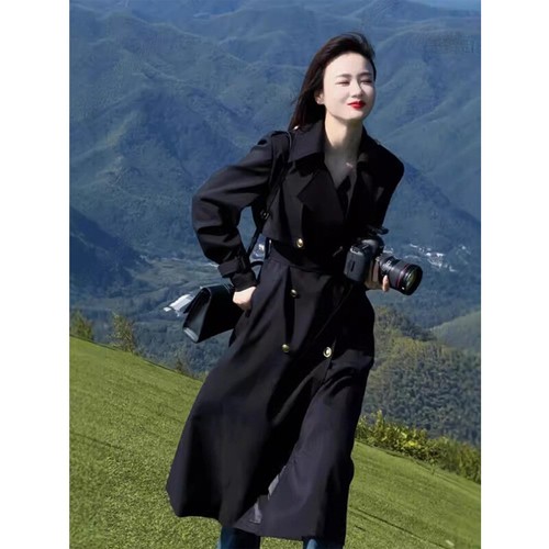 2024 Autumn Womens Luxury Collared Long Trench Coats Double Breasted Parka Ssize - Picture 15 of 25