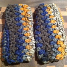 Multicolor Blue Gray Gold Handmade Crochet Wrist-Arm Warmers Fingerless Gloves