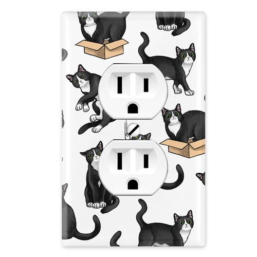 Tuxedo Cat Duplex Toggle Outlet Rocker Switch Wall Plate Cover (1 2 3 4 Gang) - Picture 14 of 106