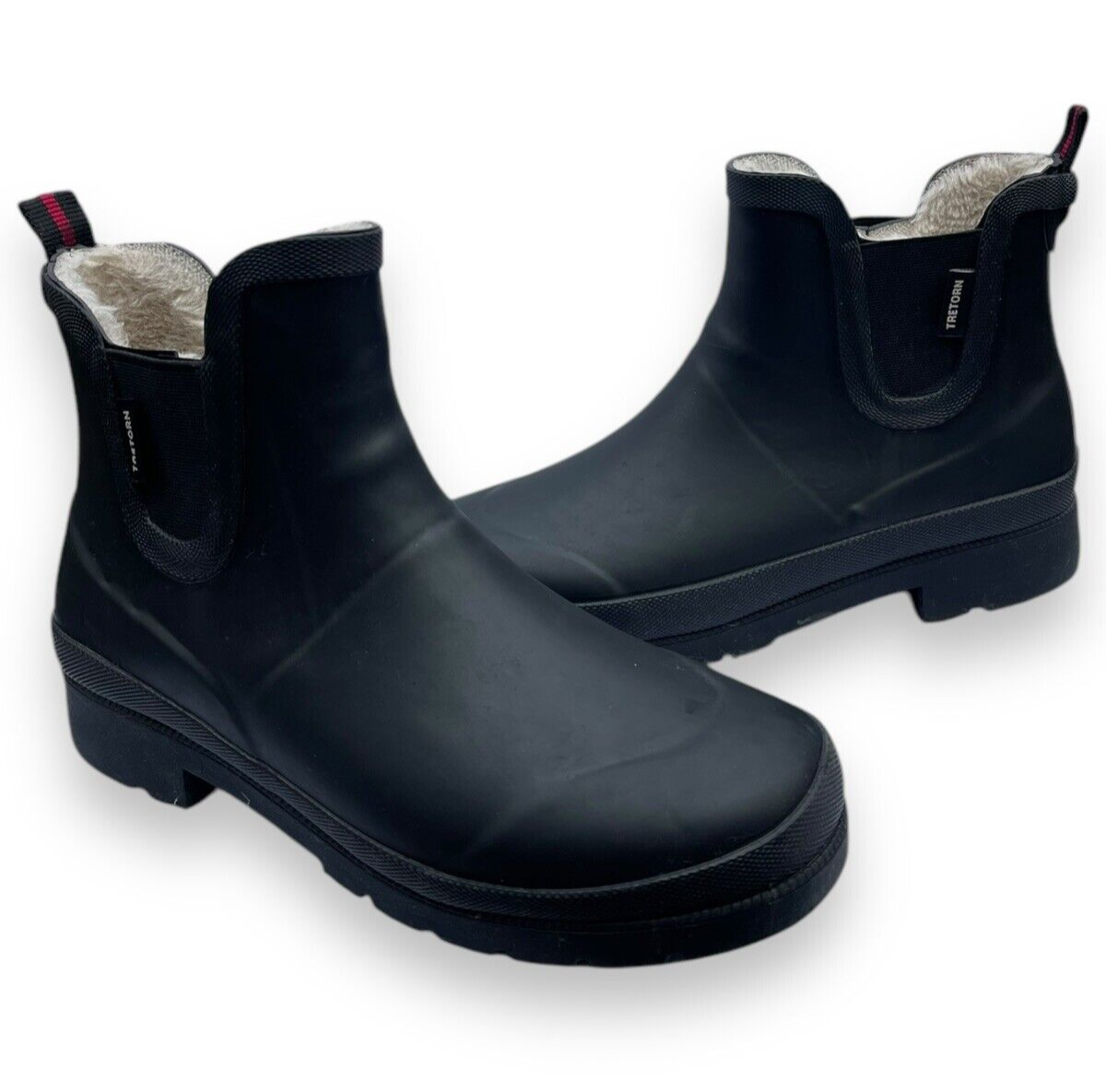 Tretorn Womens Rain Boots Sz Chelsea Black Rubber Fur Lined Lina Ankle  Booties