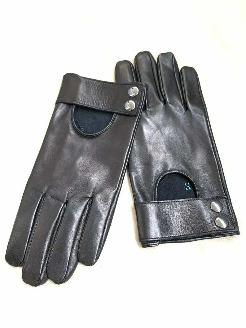 Men's Handmade Lambskin Black Italian Napa Leather Driving Gloves