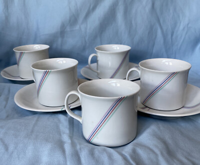 Lot of 5 Demitasse Teacups  & 4 Saucers RAINBOW by Rostrand- BERTIL VALLIEN