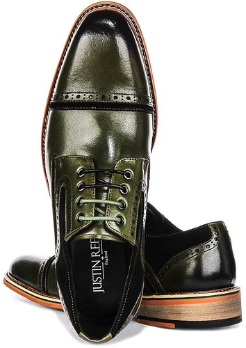 Justinreess England Dennis Derby Toe Suede Brogue Casual Shoes Green UK 6 - 14 - Picture 4 of 6