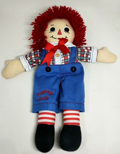 RAGGEDY ANDY Soft Plush Toy Cloth Rag Doll Red Bow Tie Woolen Hair 31cm H VGC - Picture 2 of 11