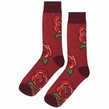 NWT Rose Dress Socks Novelty Men 8-12 Red Crazy Fun Sockfly