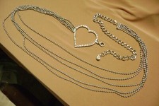 VTG- RHINESTONE HEART MULTI CHAIN BEADED SWAG 30" TO 40" SILVER TONE BELT