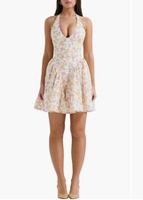 HOUSE OF CB Valentia Plunge Halter Neck Stretch Cotton Minidress 