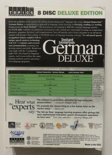 Instant Immersion German Deluxe 8 Disc Speech Recondition PC Version NEW/SEALED! - Picture 2 of 2