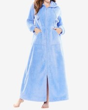 Dreams  Co. Plus Size French Blue Plush Hooded Long Robe Size L 18/20 