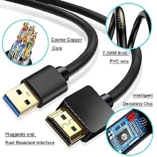 USB to HDMI Cable, USB to HDMI Adapter for Monitor, USB 3.0 Male to HDMI Male - Picture 7 of 8