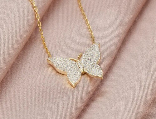 Round Cut Simulated Diamond Women's Butterfly Pendant In 14k Yellow Gold Plated - 第 1/5 張圖片