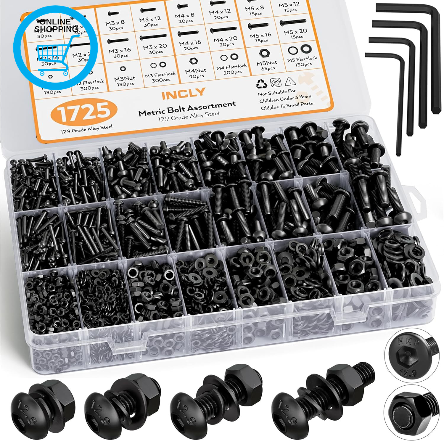 1725PCS Nuts and Bolts Assortment Set, M2 M3 M4 M5 Metric Bolts and Nuts Kit wit