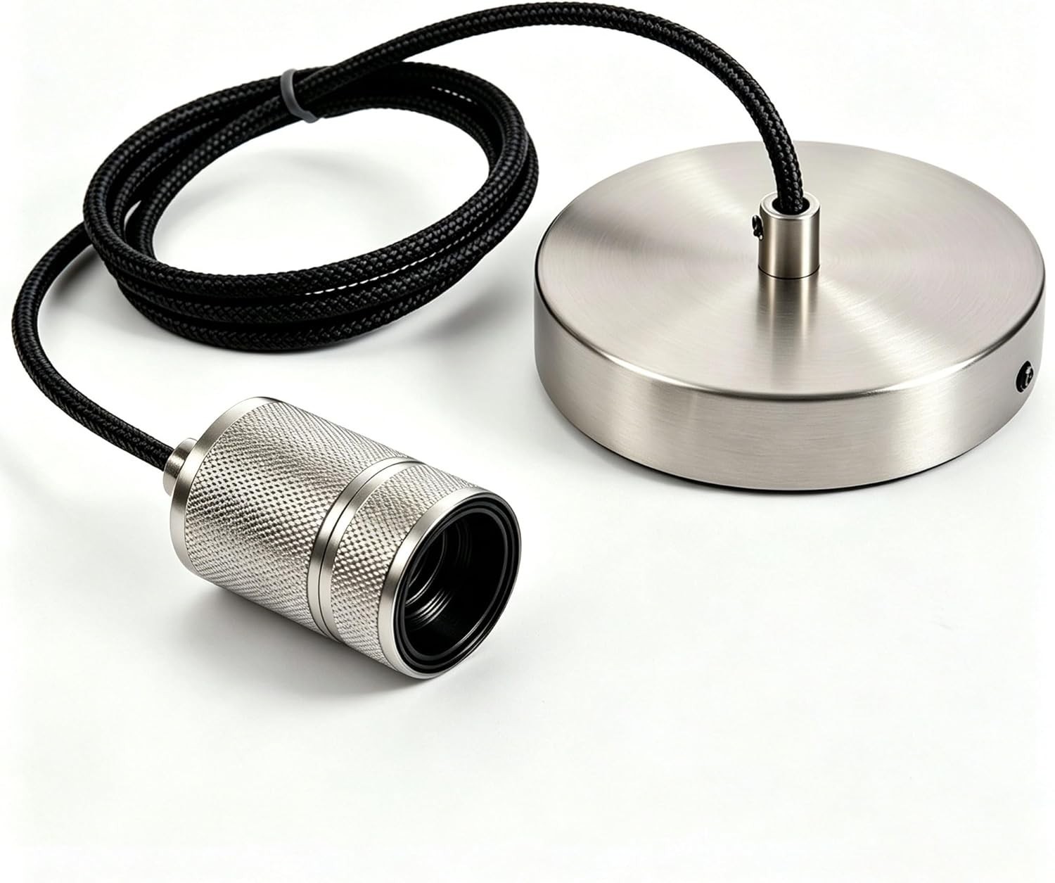 E27 Metal Pendant Lamp Holder, Class II Modern Ceiling Rose, Satin Nickel - Image 2