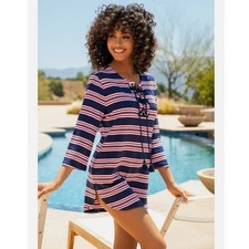 NWOT La Blanca Sailor Striped Rope Tie French Terry Nautical Swim Cover-Up SZ XS