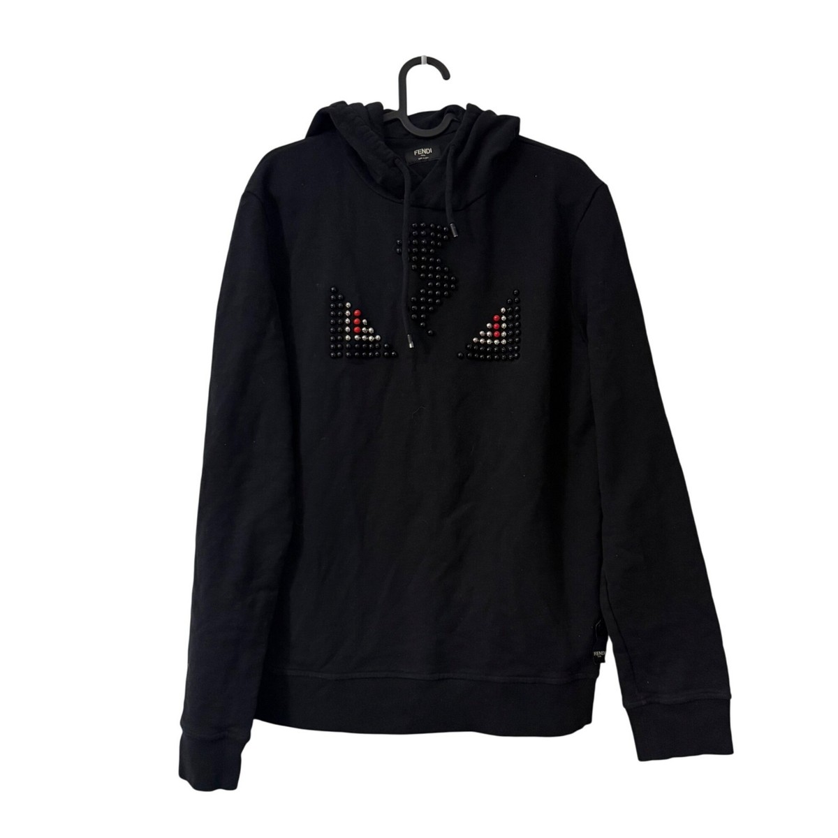 Authentic Fendi Black Monster Eyes Studded Pullover Hoodie Mens Authentic Fendi Black Monster Eyes Studded Pullover Hoodie Mens