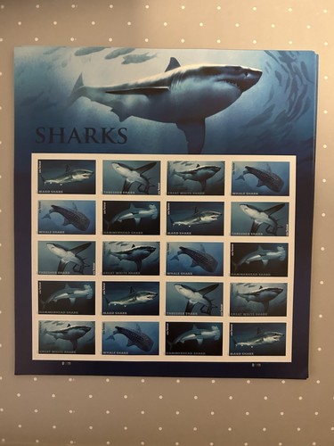 🔥 2017 USPS Stamp Sheet Sharks Scott #5223-5227 Sheet of 20-SHARK STAMPS USPS🔥
