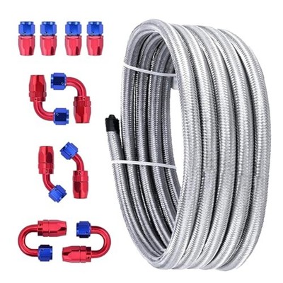 6AN Fuel Line Kit - 20FT 3/8 Braided Fuel Line CPE Nylon Stainless Steel with 