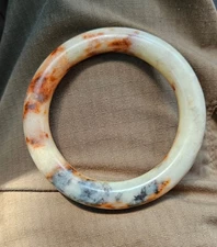 Jade Rusty Red White Black Natural Bangle Hand Carved And Polished 3.5 Inches