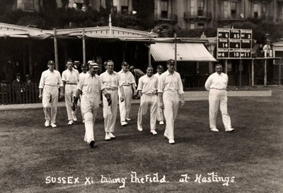 The Sussex County Cricket Team Taking The Field At Hastings 1919 Old Photo