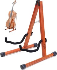 Cello Stand with Bow Holder, Mahogany Wooden A-Shape Floor Stand with Padded ...