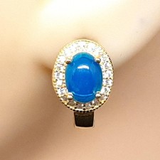 World Class 3.20ctw Blue Opal & White Sapphire 14K Yellow Gold 925 Earrings
