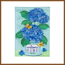 EVERGREEN GARDEN FLAG * WELCOME HOME HYDRANGEAS * EMBELISHED APPLIQUE' - NEW