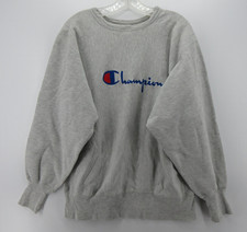 VINTAGE Champion Reverse Weave Sweatshirt Men Large Gray Spell Out 90s USA Made 
