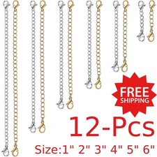 12 Pcs Extender /Safety Chain Extender Necklace Bracelet Lobster lock 1" To 6"