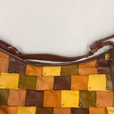 B. Makowsky Patchwork Multicolor Shoulder Bag Zip Pebbled Silver Hardware Lined