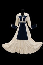 VTG Gunne Sax By Jessicas Prairie Lace Corset Maxi Dress Ivory Blue Boho