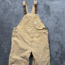 Vintage Carhartt Overalls Mens 46x30 Brown Double Knee Bibs Distressed Insulated